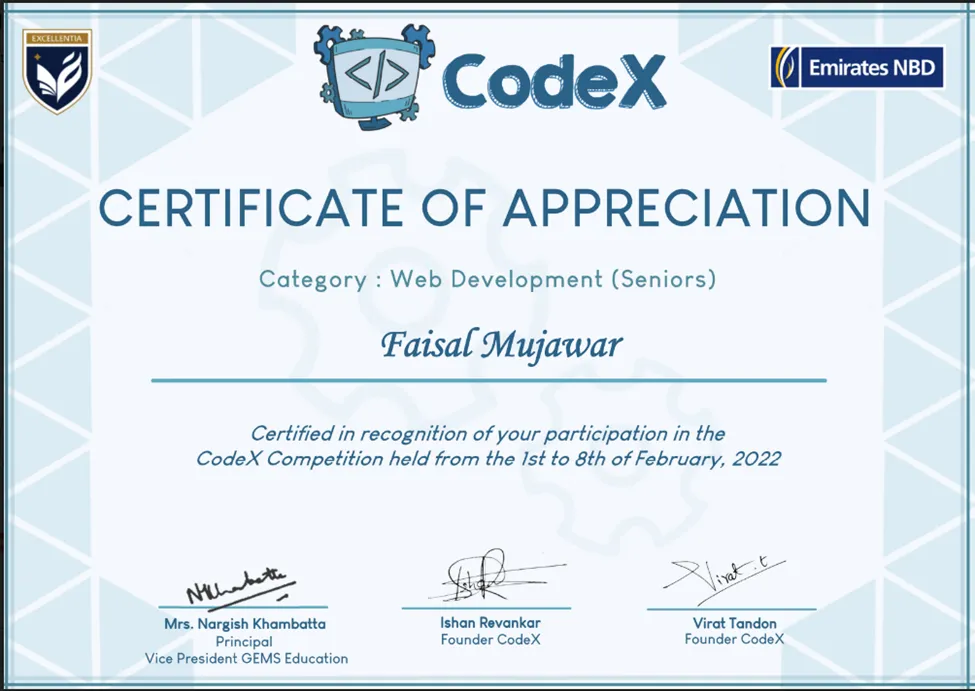 Certificate of Appreciation - Web Development